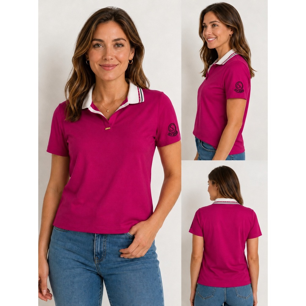 St. John Sport‎ Magenta Pink Studded Collar Polo Shirt Womens Medium RT 08 GRP 1